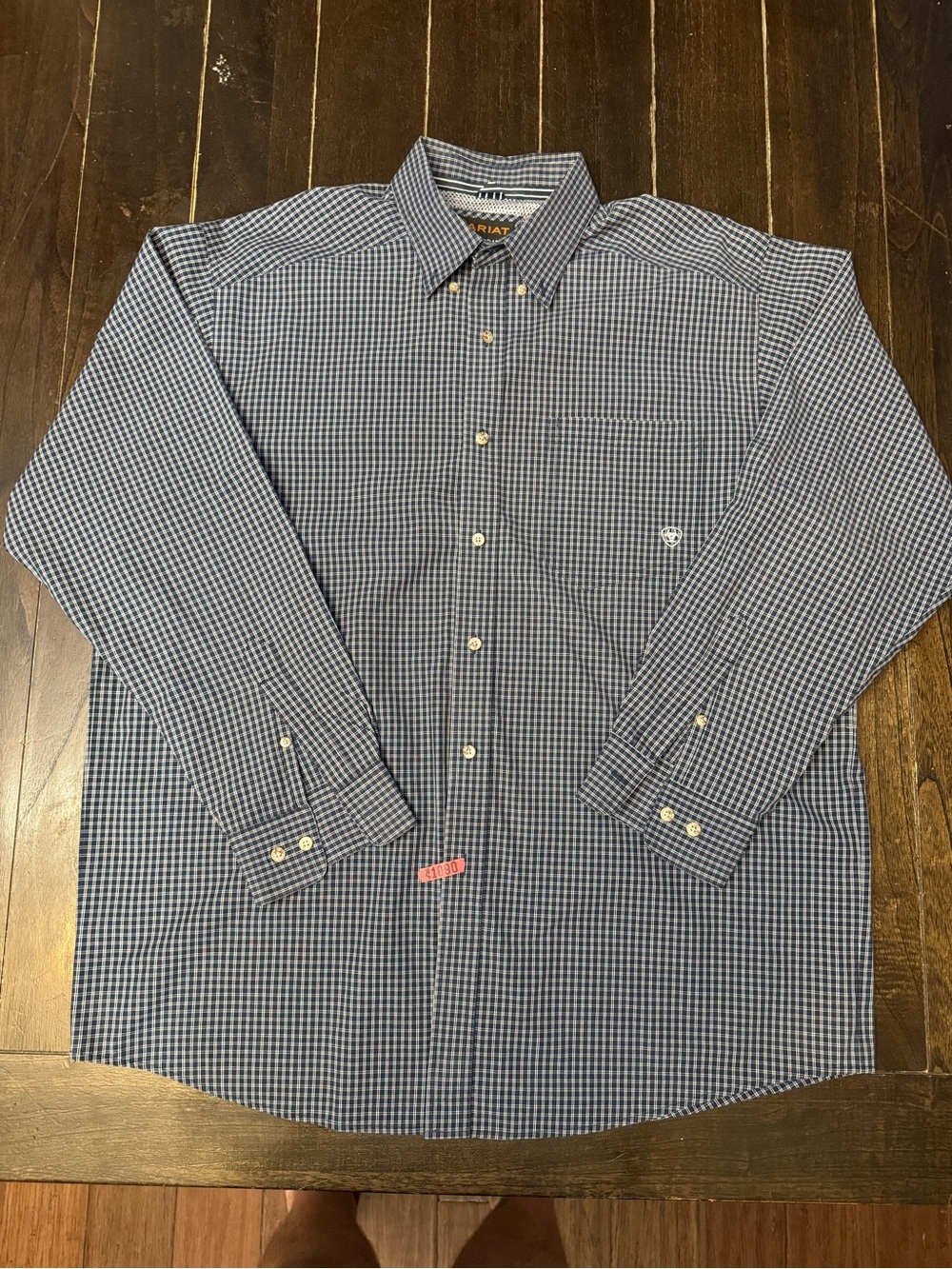 Ariat Pro Series Shirt Mens XL Tall Blue Plaid Western Performance Long Sleeve